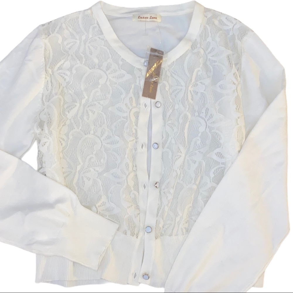 Luxxe Lane Lace Knit Button Down Cardigan Sweater